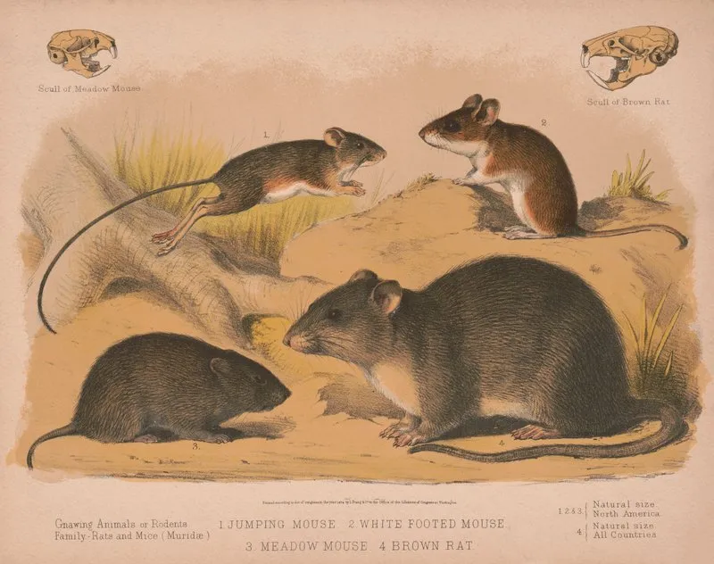 1 Jumping Mouse 2 White Footed Mouse 3 Meadow Mouse 4 Brown Rat
