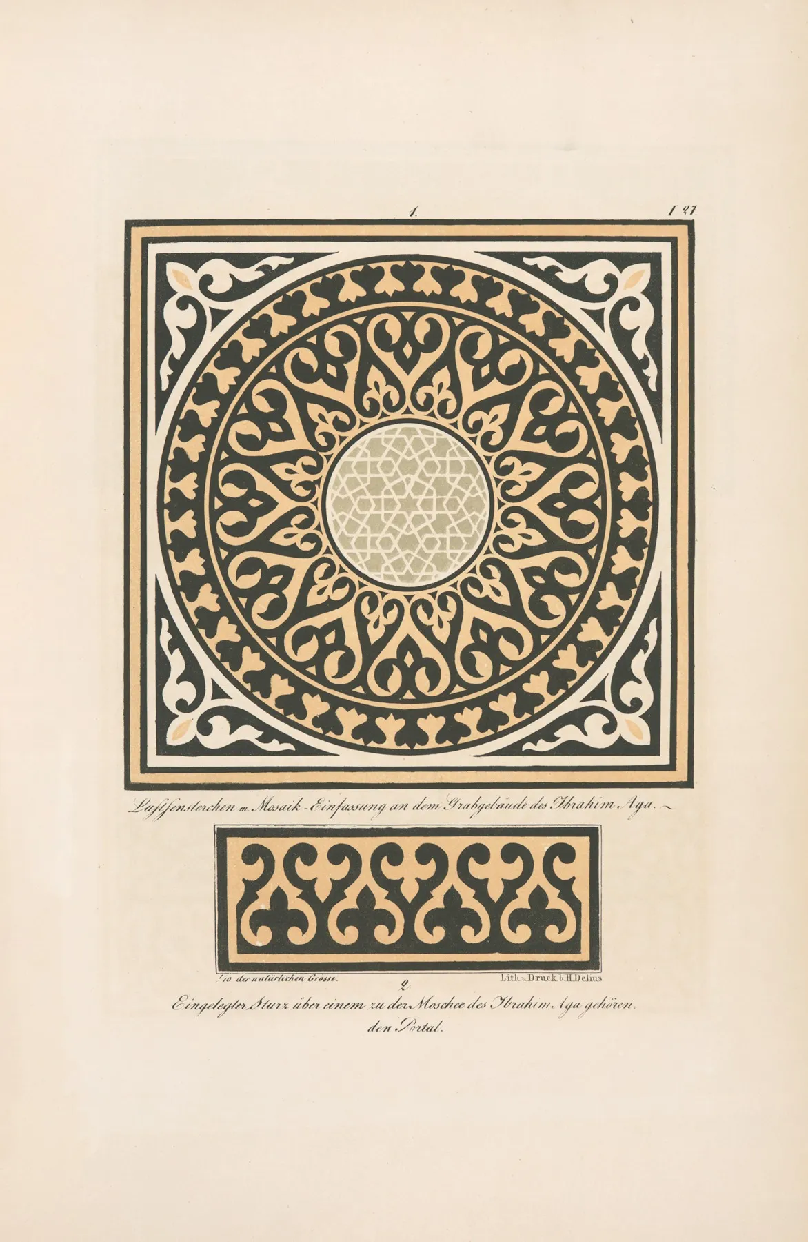 1 Luftfensterchen M Mosaik Einfassung An Dem Grabgebaude Des Ibrahim Aga 2 Eingelegter Sturr Uber Einem Zu Der Moschee Des Ibrahim Aga Gehoren Den Portal Wall Art by Friedrich Maximilian Hessemer - High-Resolution Digital Print