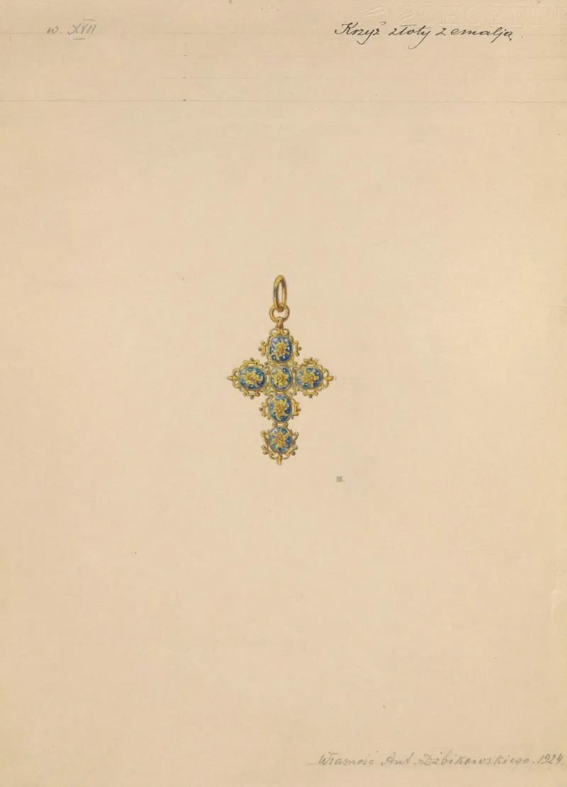 17th Century Gold Cross With Enamel From The Collection Of Antoni Dzbikowski In 1924