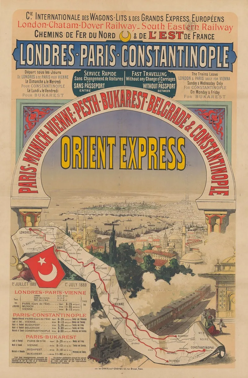 1888 Orient Express Advertisement Londres Paris Constantinople Wall Art by Imp. Chaix - High-Resolution Digital Print
