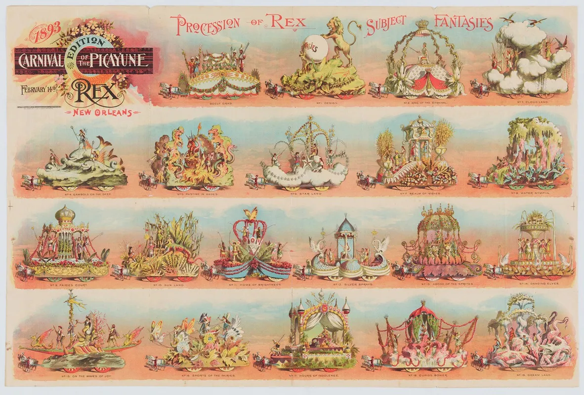1893 Carnival Edition Of The Picayune February 14th Rex New Orleans Procession Of Rex Subject Fantasies Wall Art by T. Fitzwilliams & Co. - High-Resolution Digital Print
