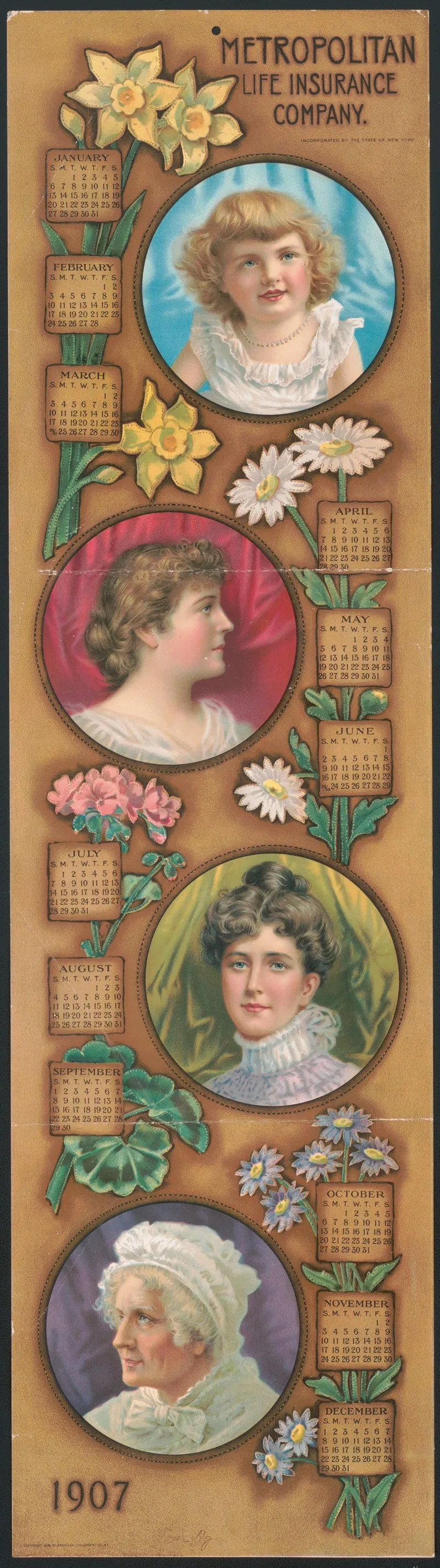 1907 Calendar For Metropolitan Life Insurance Company Wall Art by American Lithographic Co. - High-Resolution Digital Print