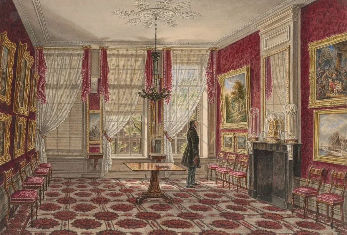 19e Eeuws Interieur Met Schilderijen En Staande Figuur Wall Art by Augustus Wijnantz - High-Resolution Digital Print