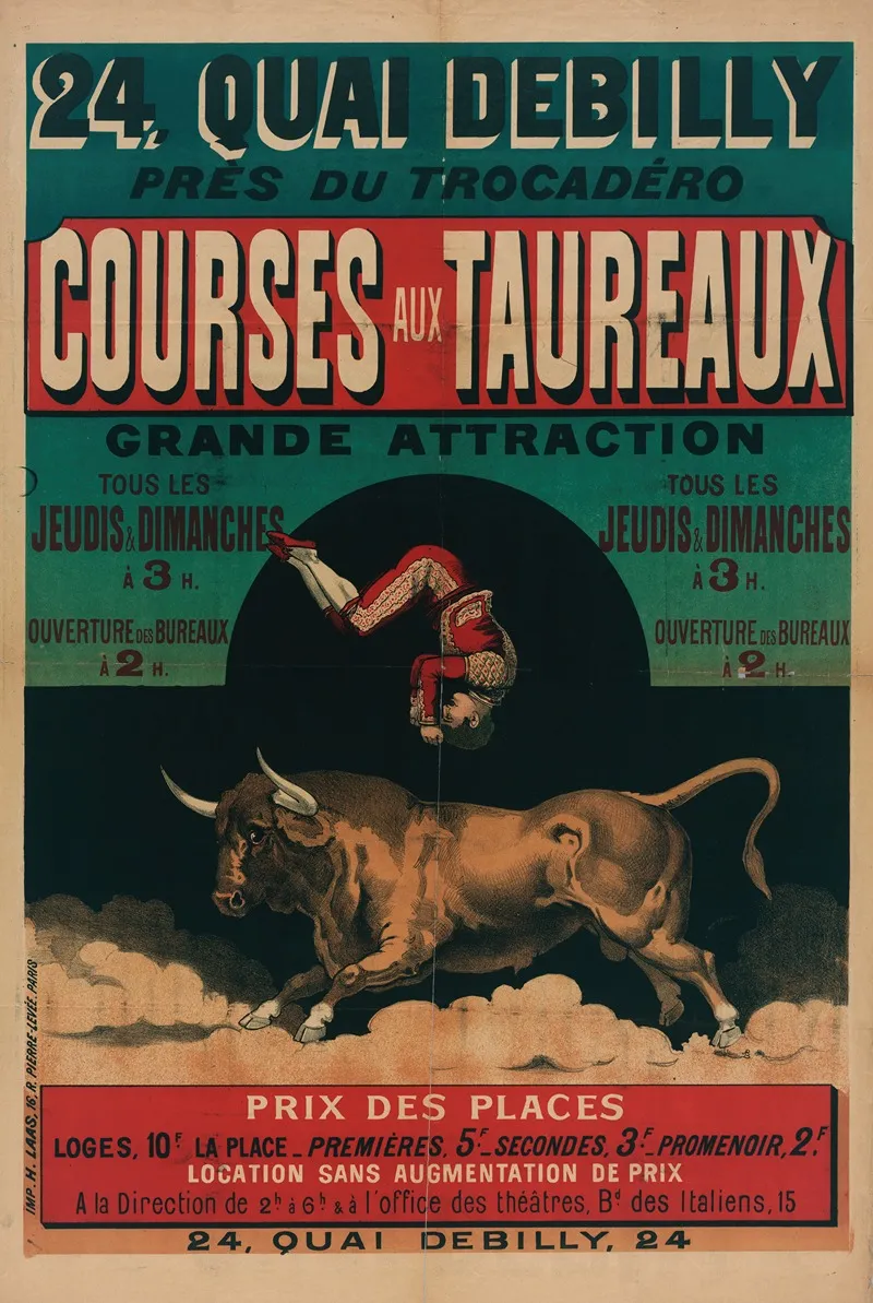 24 Quai Debilly Pres Du Trocadero Courses Aux Taureaux Grande Attraction Wall Art by Imp. H. Laas - High-Resolution Digital Print