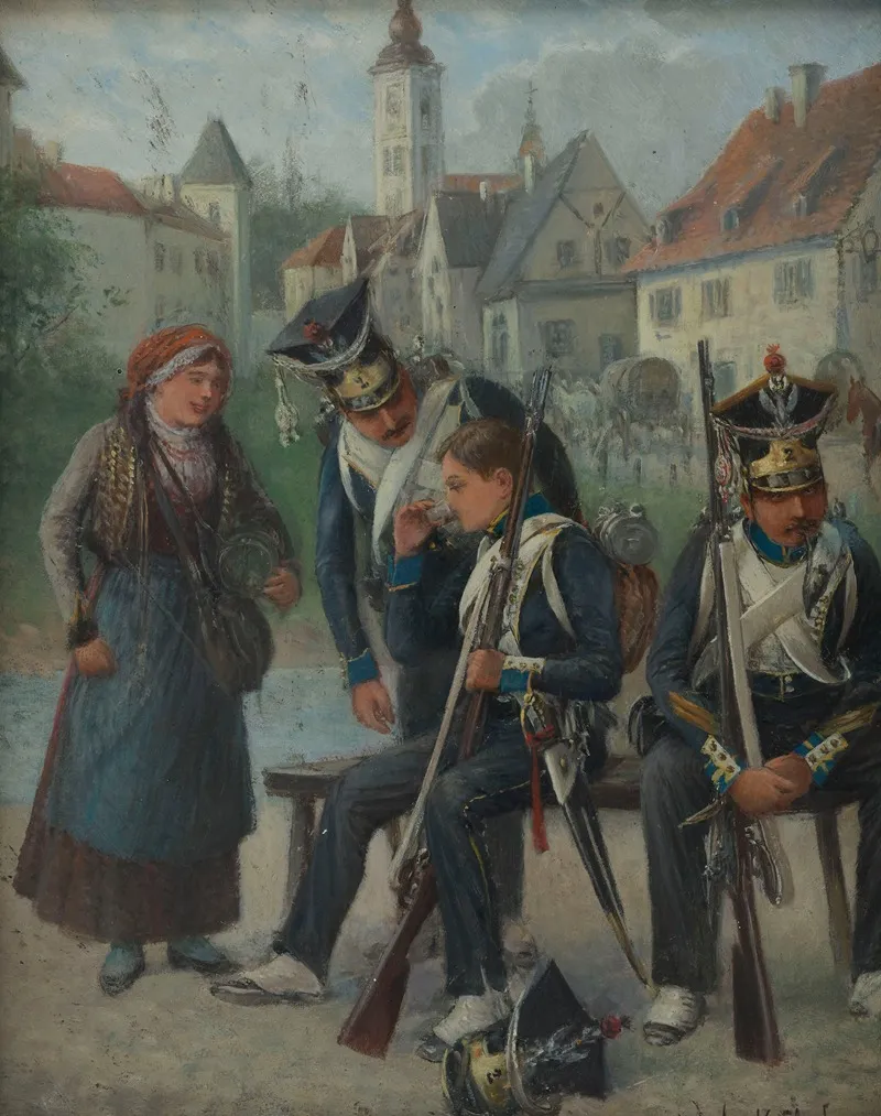 2nd Infantry Regiment A Vivandiere And Soldiers Wall Art by Jan Chełmiński - High-Resolution Digital Print
