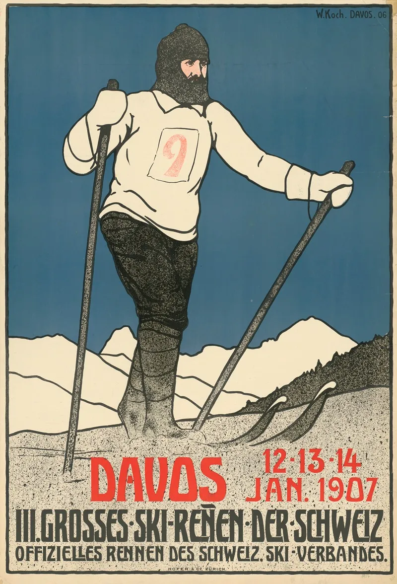 3 Groses Skirennen Der Schweiz Davos 1907 Wall Art by Walther Koch - High-Resolution Digital Print