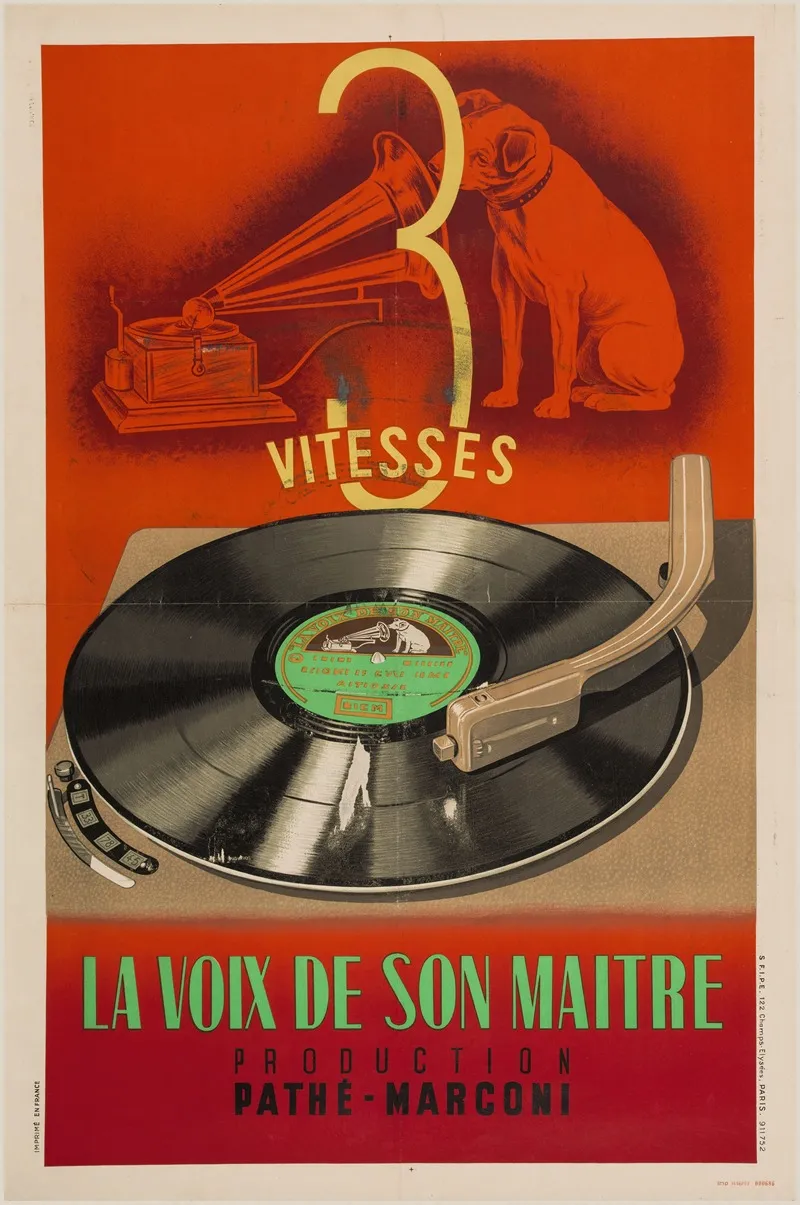 3 Vitesses La Voix De Son Maitre Production Pathe Marconi Wall Art by Lith. A. Lamaignère - High-Resolution Digital Print