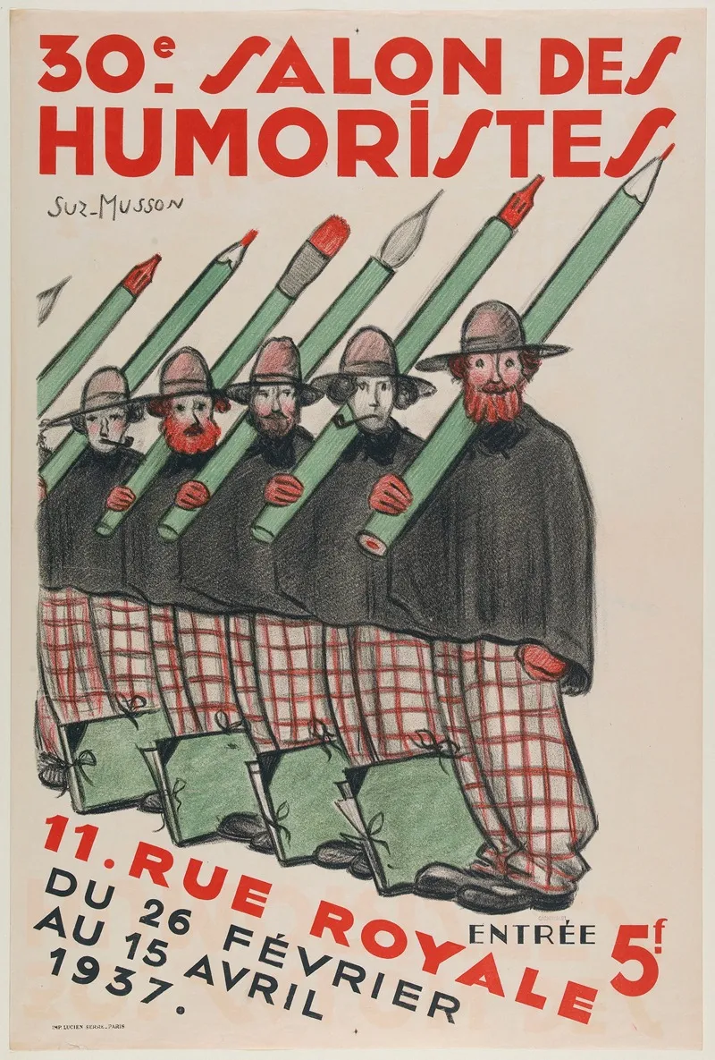 30e Salon Des Humoristes Entree 5f 11 Rue Royale Du 26 Fevrier Au 15 Avril 1937 Wall Art by Suzanne Musson - High-Resolution Digital Print