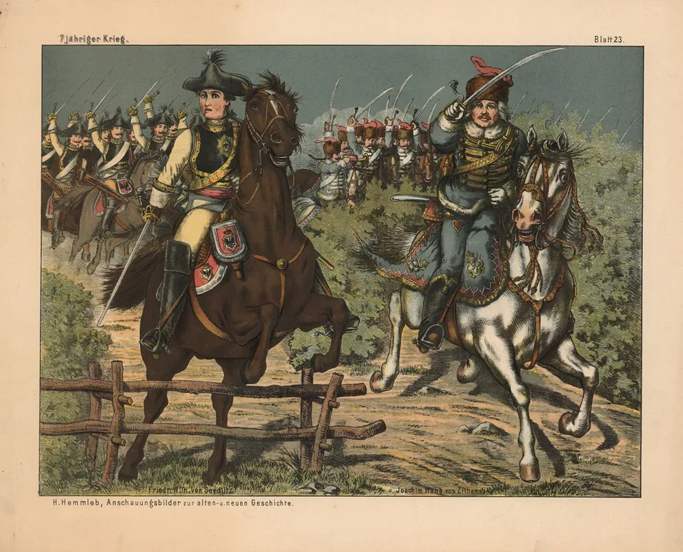 7 Jahriger Krieg Friedr Wilh Von Seydlitz Joachim Hans Von Zithen Wall Art by H. Hemmleb - High-Resolution Digital Print