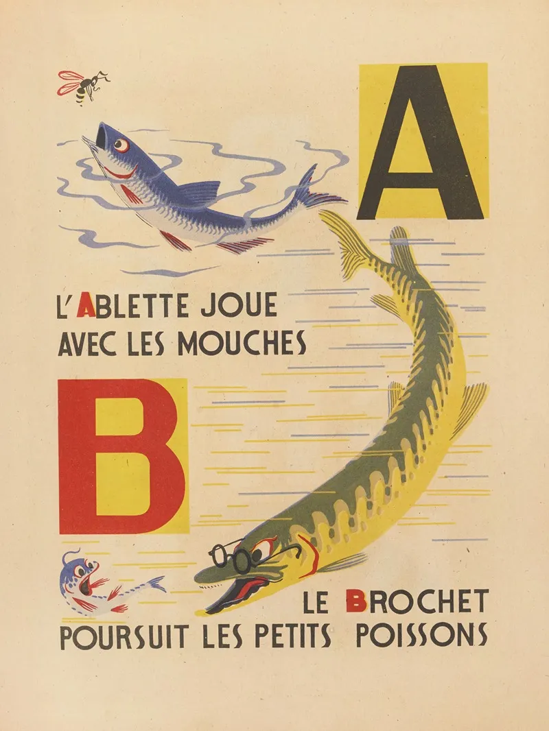 A B C Alphabet Des Petits Poissons Et Des Gros Pl 03 Wall Art by Maurice Lorrain - High-Resolution Digital Print