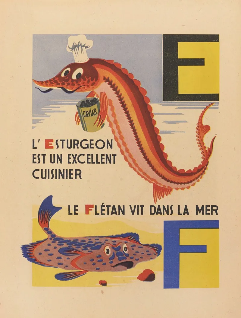 A B C Alphabet Des Petits Poissons Et Des Gros Pl 05 Wall Art by Maurice Lorrain - High-Resolution Digital Print