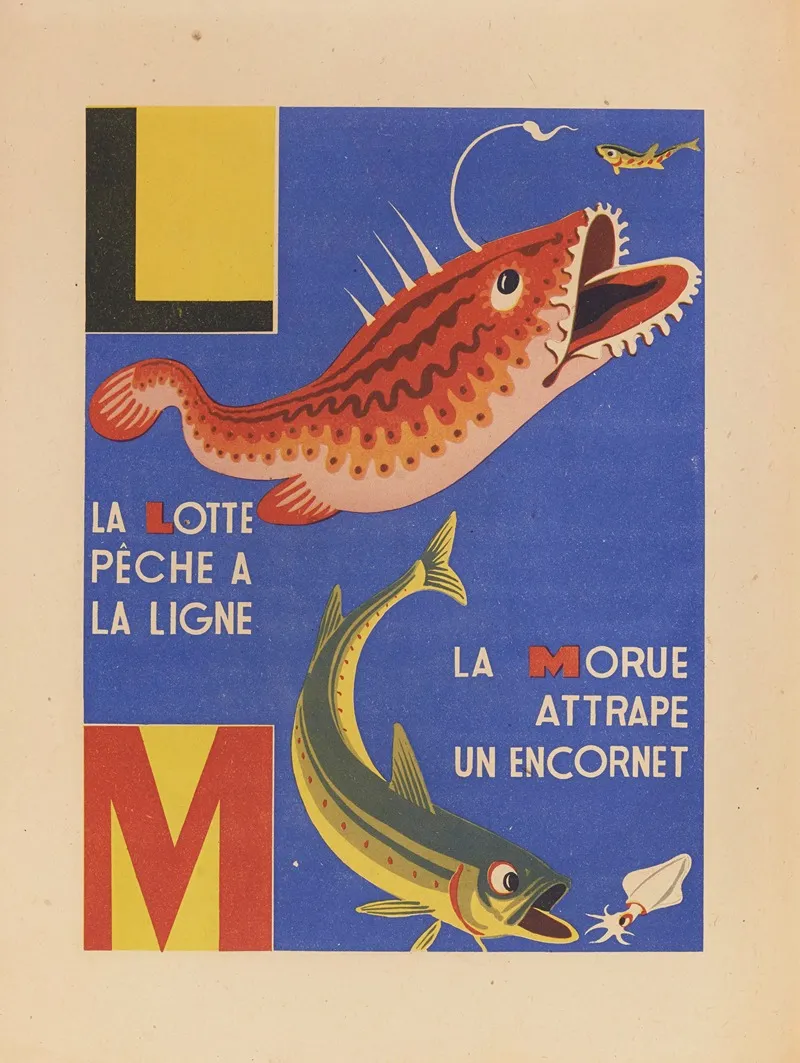 A B C Alphabet Des Petits Poissons Et Des Gros Pl 08 Wall Art by Maurice Lorrain - High-Resolution Digital Print
