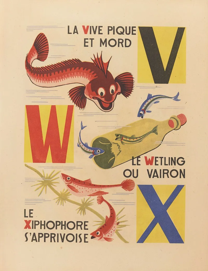 A B C Alphabet Des Petits Poissons Et Des Gros Pl 13 Wall Art by Maurice Lorrain - High-Resolution Digital Print