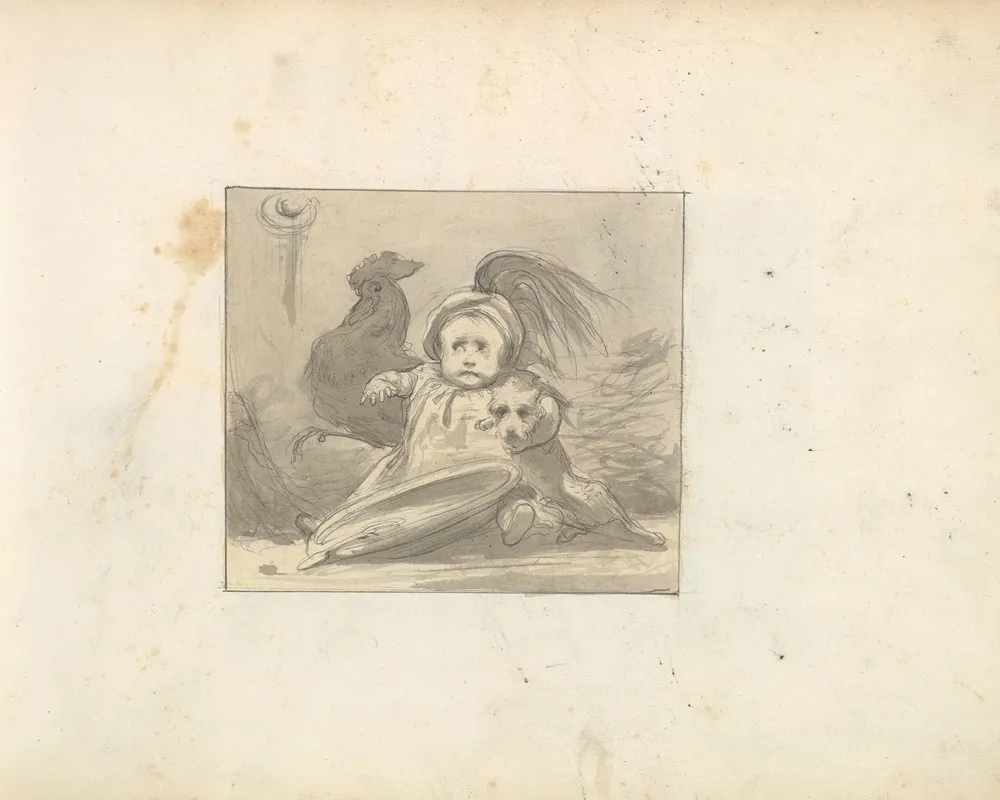 A Baby In 16th Century Dress With A Rooster And A Dog Wall Art by Frederic Leighton - High-Resolution Digital Print