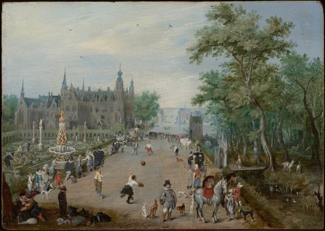 A Ball Game Before A Country Palace Wall Art by Adriaen van de Venne - High-Resolution Digital Print