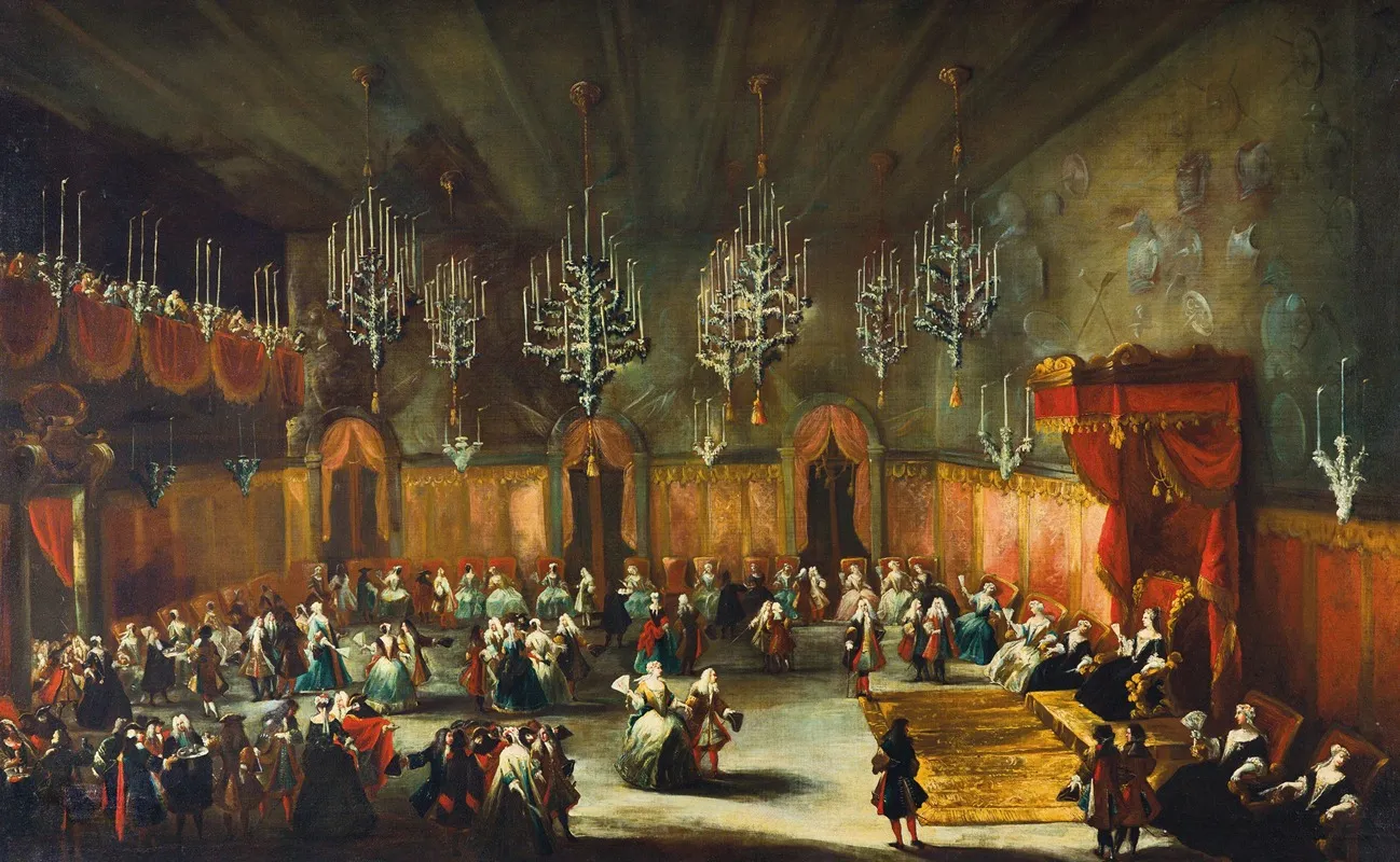 A Ball In Honour Of Anna Maria Luisa De Medici Electress Palatine And Daughter Of The Grand Duke Cosimo Iii Of Tuscany Wall Art by Antonio Stom - High-Resolution Digital Print
