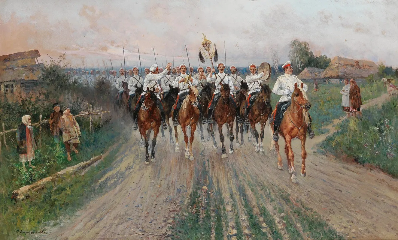 A Band Goes Through The Village Wall Art by Sergei Semenovich Voroshilov - High-Resolution Digital Print