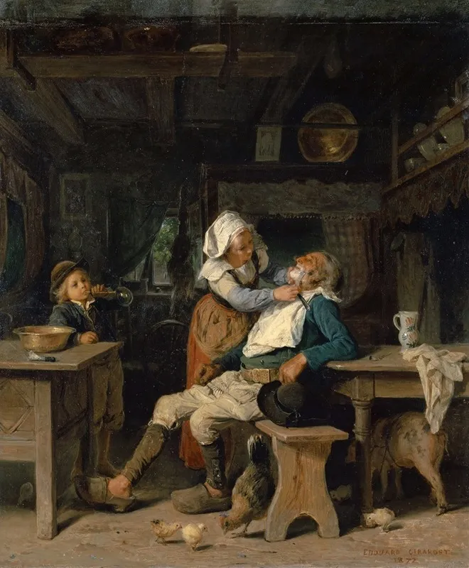 A Barbers Shop In Brittany Wall Art by Edouard Girardet - High-Resolution Digital Print