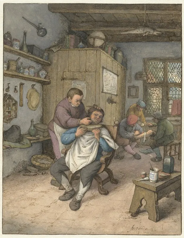 A Barbershop Wall Art by Adriaen van Ostade - High-Resolution Digital Print