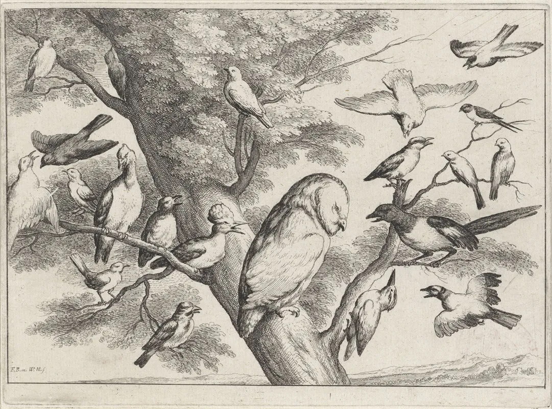 A Barn Owl In A Tree Is Surrounded And Mobbed By Birds Of Many Sorts