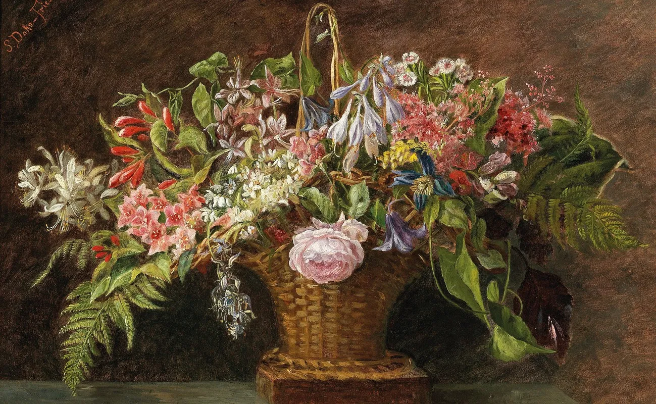 A Basket With Alpine Flowers Wall Art by Sophie Dahn-Fries - High-Resolution Digital Print