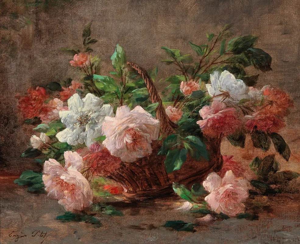 A Basket With Roses Wall Art by Eugene Petit - High-Resolution Digital Print