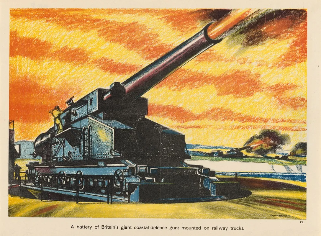 A Battery Of Britains Giant Coastal Defence Guns Mounted On Railway Trucks Wall Art by Roland Davies - High-Resolution Digital Print
