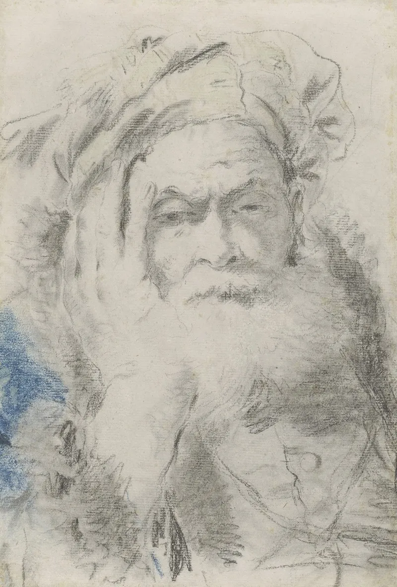 A Bearded Old Man Leaning His Head On His Hand Wall Art by Lorenzo Baldissera Tiepolo - High-Resolution Digital Print