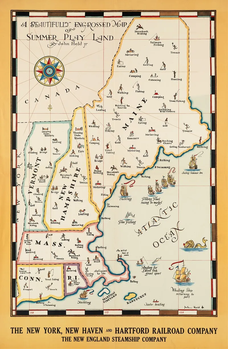 A Beautifully Engrossed Map Of Summer Play Land Wall Art by John Held, Jr. - High-Resolution Digital Print