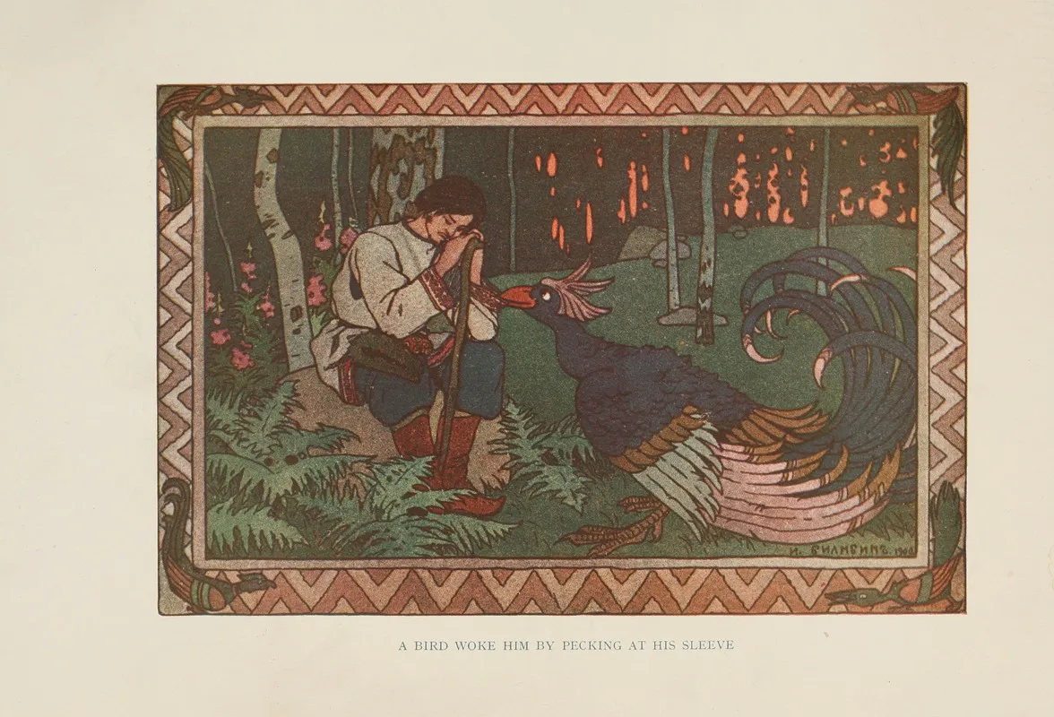 A Bird Woke Him By Pecking At His Sleeve Wall Art by Ivan Bilibin - High-Resolution Digital Print