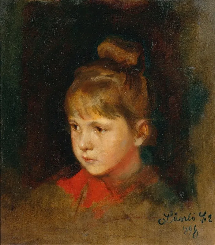 A Blonde Girl With Red Bow Wall Art by Philip Alexius de László - High-Resolution Digital Print