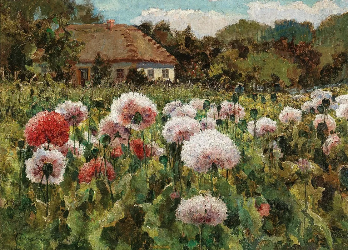 A Blossoming Garden With Poppies Wall Art by Mikhail Andreevich Berkos - High-Resolution Digital Print