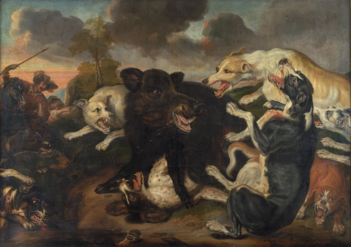 A Boar Hunt Wall Art by Juriaen Jacobsz. - High-Resolution Digital Print