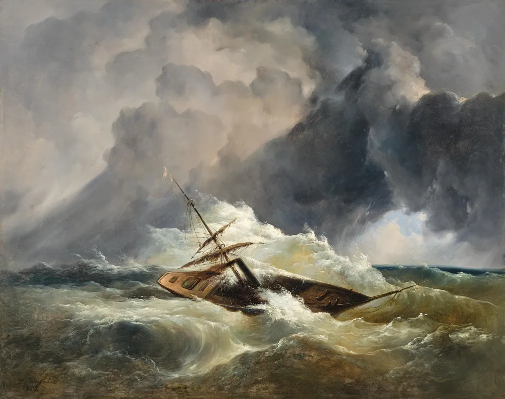 A Boat In Distress At Sea Wall Art by Dominik Schuhfried - High-Resolution Digital Print