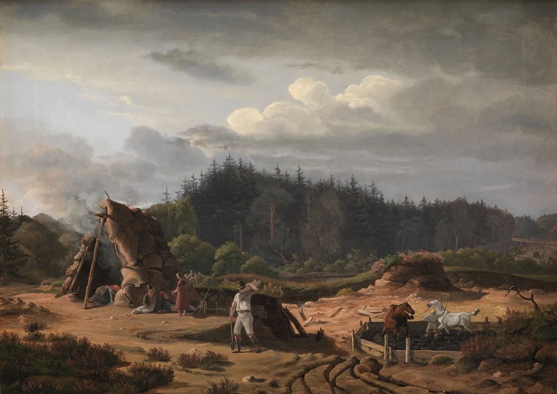 A Bog With Peat Cutters Hosterkob North Zealand Wall Art by Fritz Petzholdt - High-Resolution Digital Print