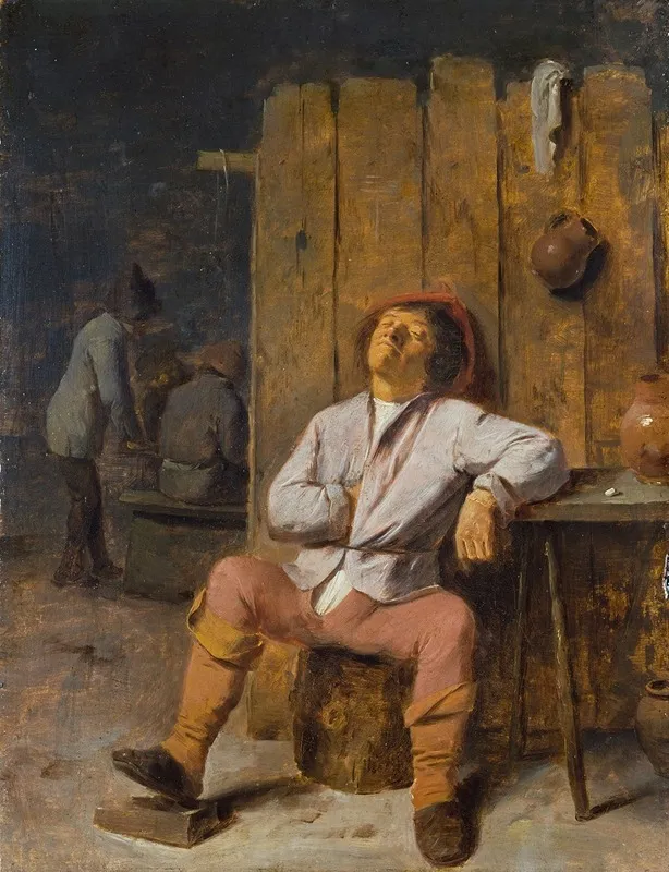 A Boor Asleep Wall Art by Adriaen Brouwer - High-Resolution Digital Print