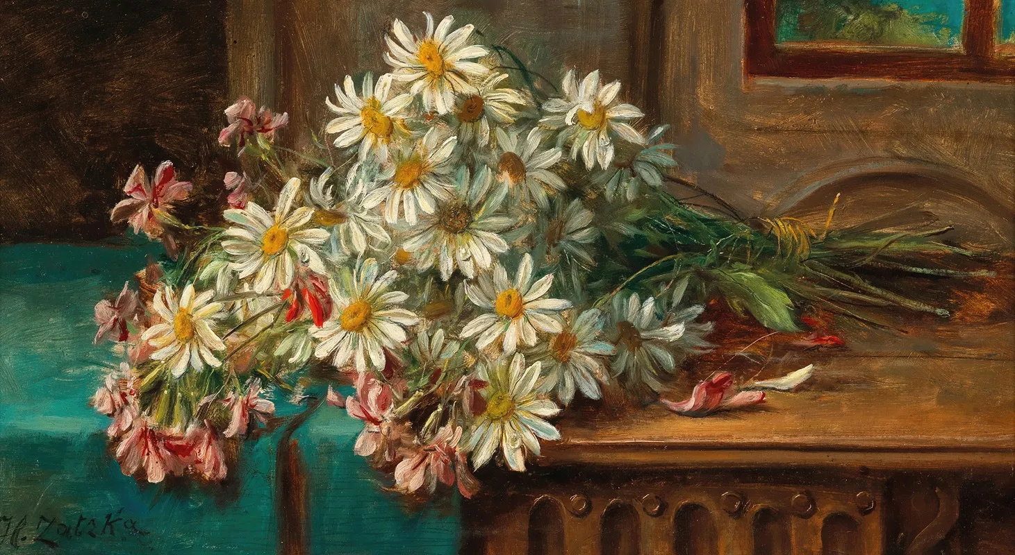 A Bouquet Of Daisies Wall Art by Hans Zatzka - High-Resolution Digital Print