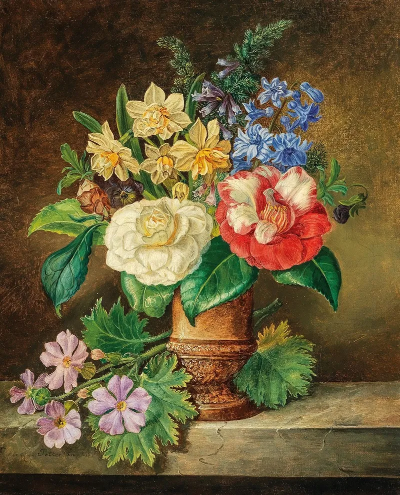 A Bouquet Of Flowers With Daffodils And Camelias Wall Art by Franz Xaver Petter - High-Resolution Digital Print