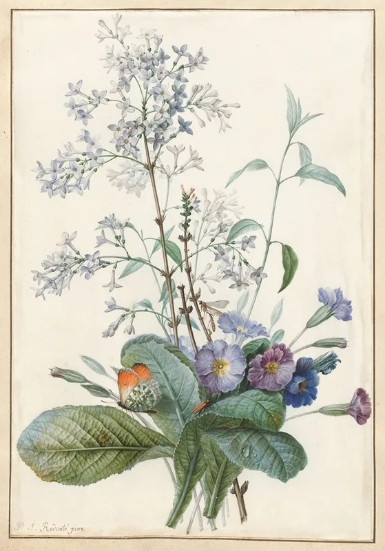 A Bouquet Of Flowers With Insects Wall Art by Pierre Joseph Redouté - High-Resolution Digital Print