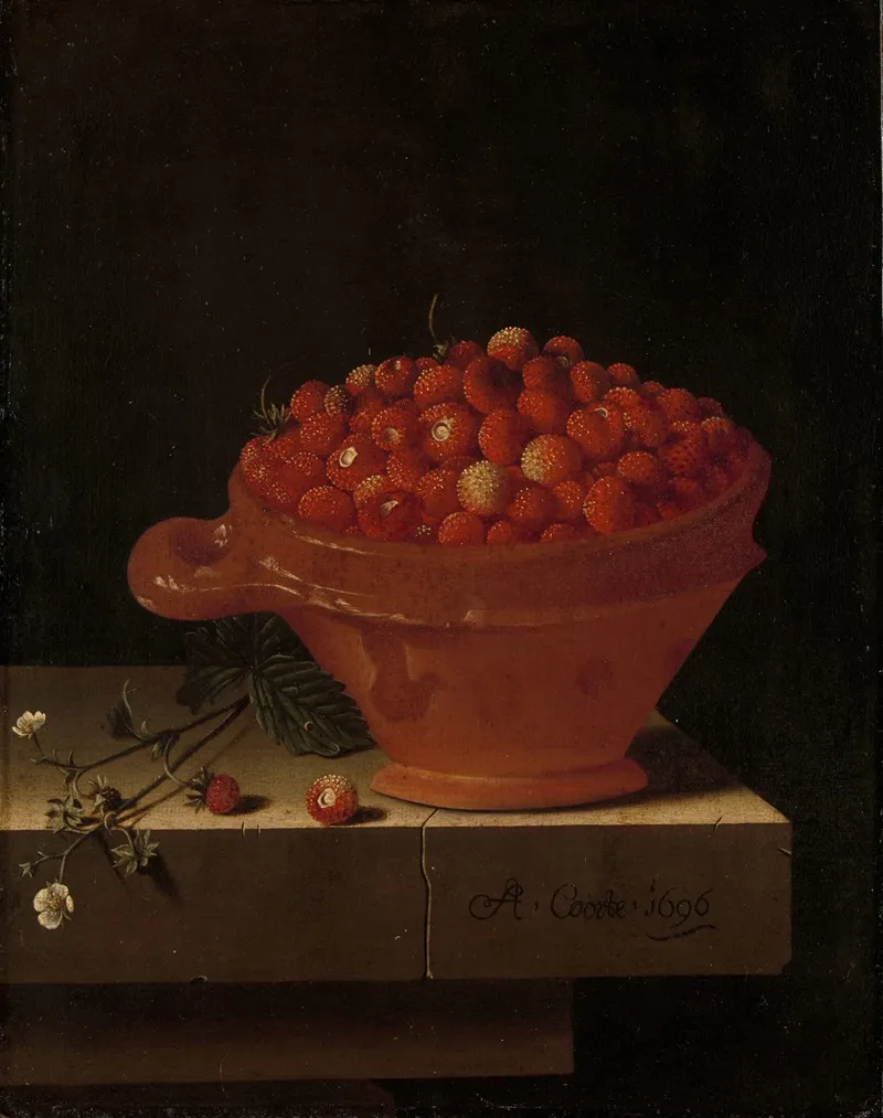 A Bowl Of Strawberries On A Stone Plinth Wall Art by Adriaen Coorte - High-Resolution Digital Print