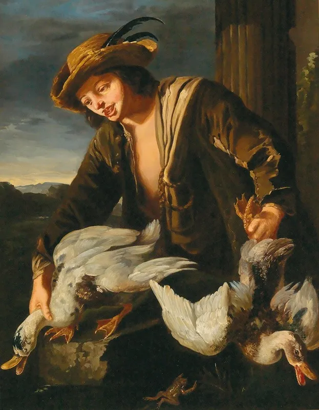 A Boy Holding Two Ducks Wall Art by Lombard School - High-Resolution Digital Print