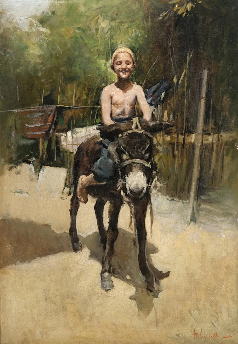 A Boy On A Donkey Wall Art by Romualdo Locatelli - High-Resolution Digital Print