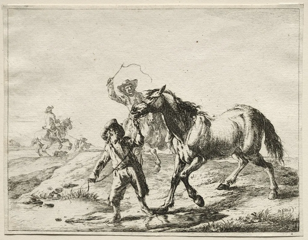A Boy Taking A Horse To Drink Wall Art by Dirck Stoop - High-Resolution Digital Print