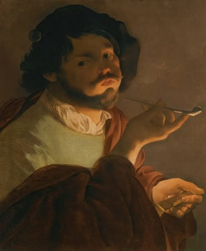 A Bravo Smoking Wall Art by Hendrick Ter Brugghen - High-Resolution Digital Print