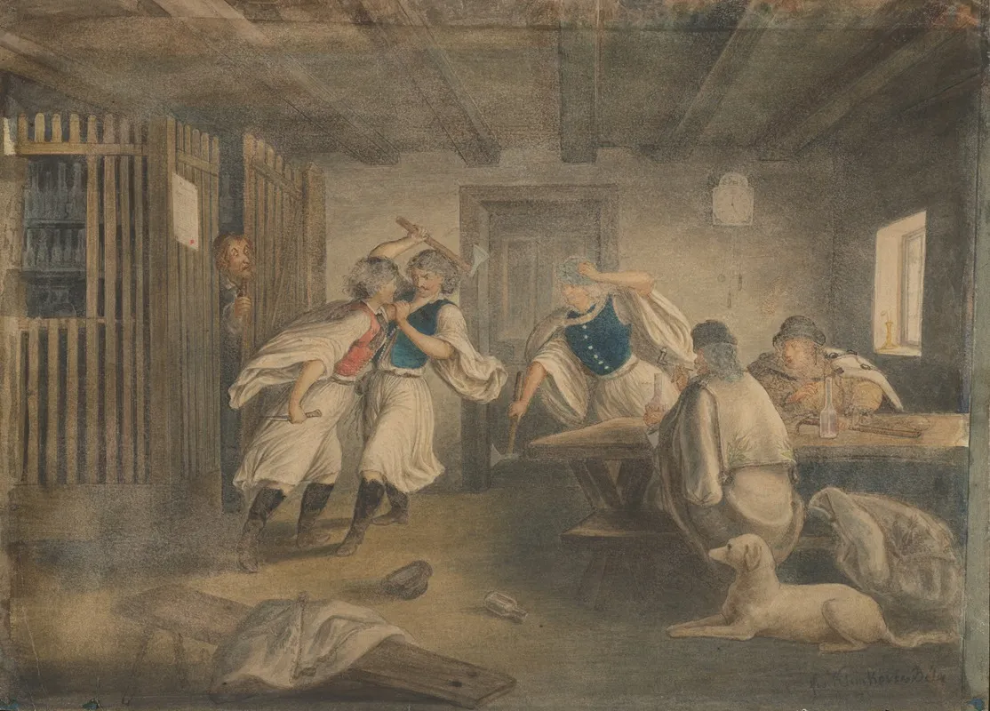A Brawl In An Inn Wall Art by Vojtech Klimkovič - High-Resolution Digital Print