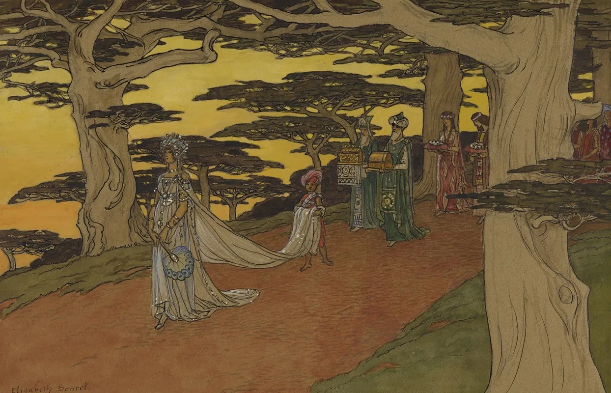 A Bridal Procession Wall Art by Elisabeth Sonrel - High-Resolution Digital Print