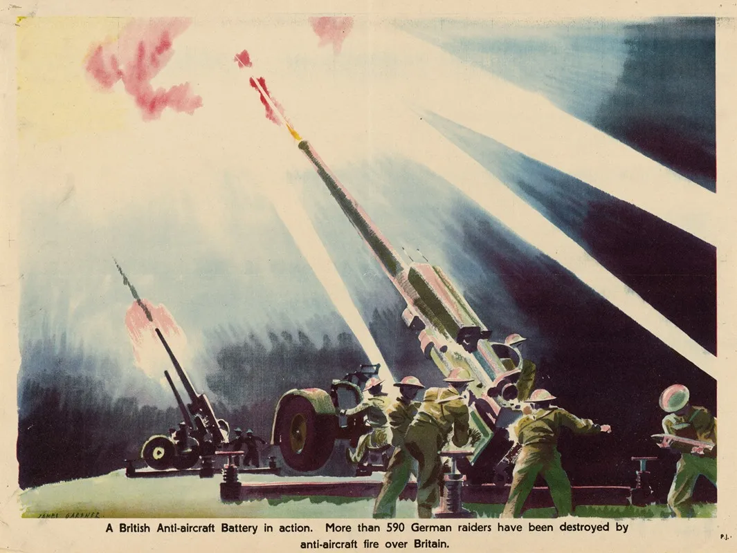 A British Anti Aircraft Battery In Action