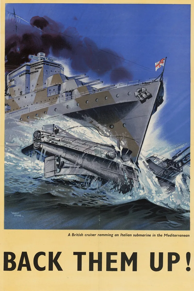 A British Cruiser Ramming An Italian Submarine In The Mediterranean Back Them Up