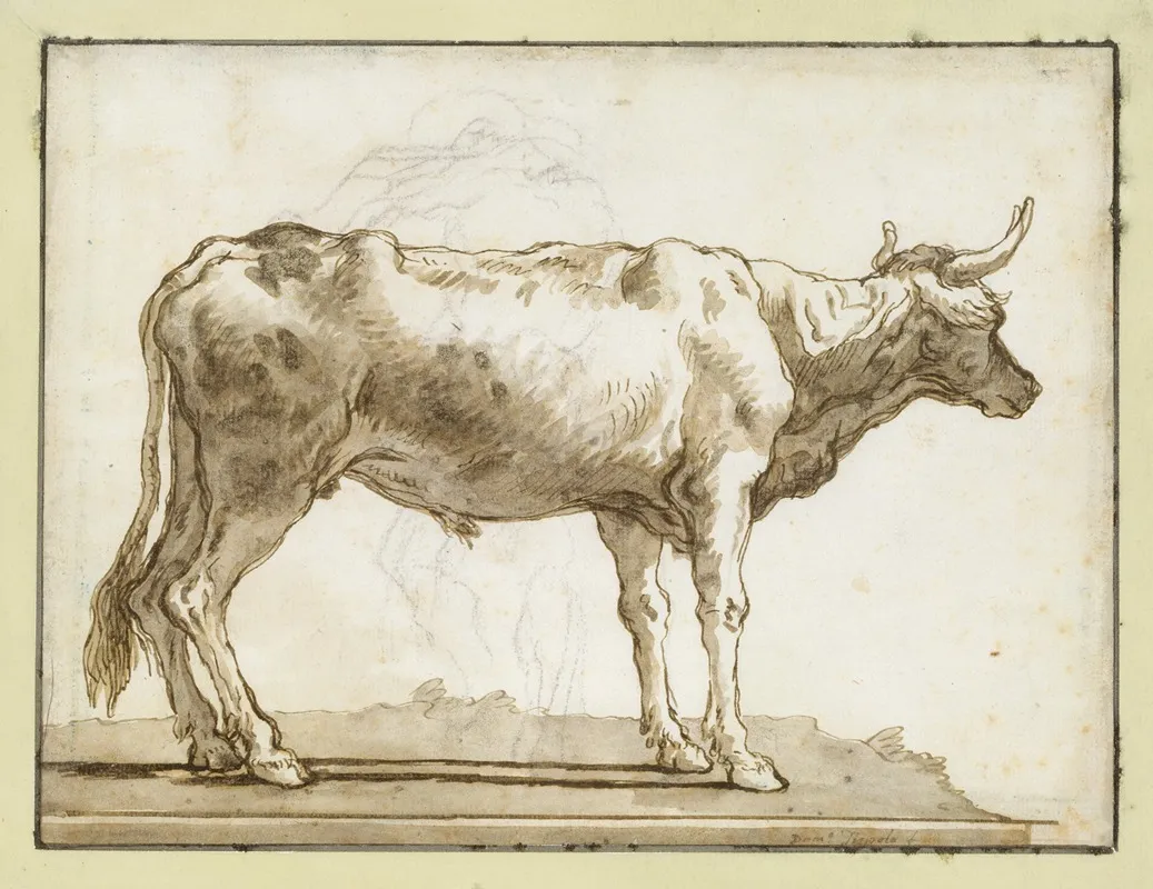 A Bullock Standing To The Right On A Base Wall Art by Giovanni Domenico Tiepolo - High-Resolution Digital Print