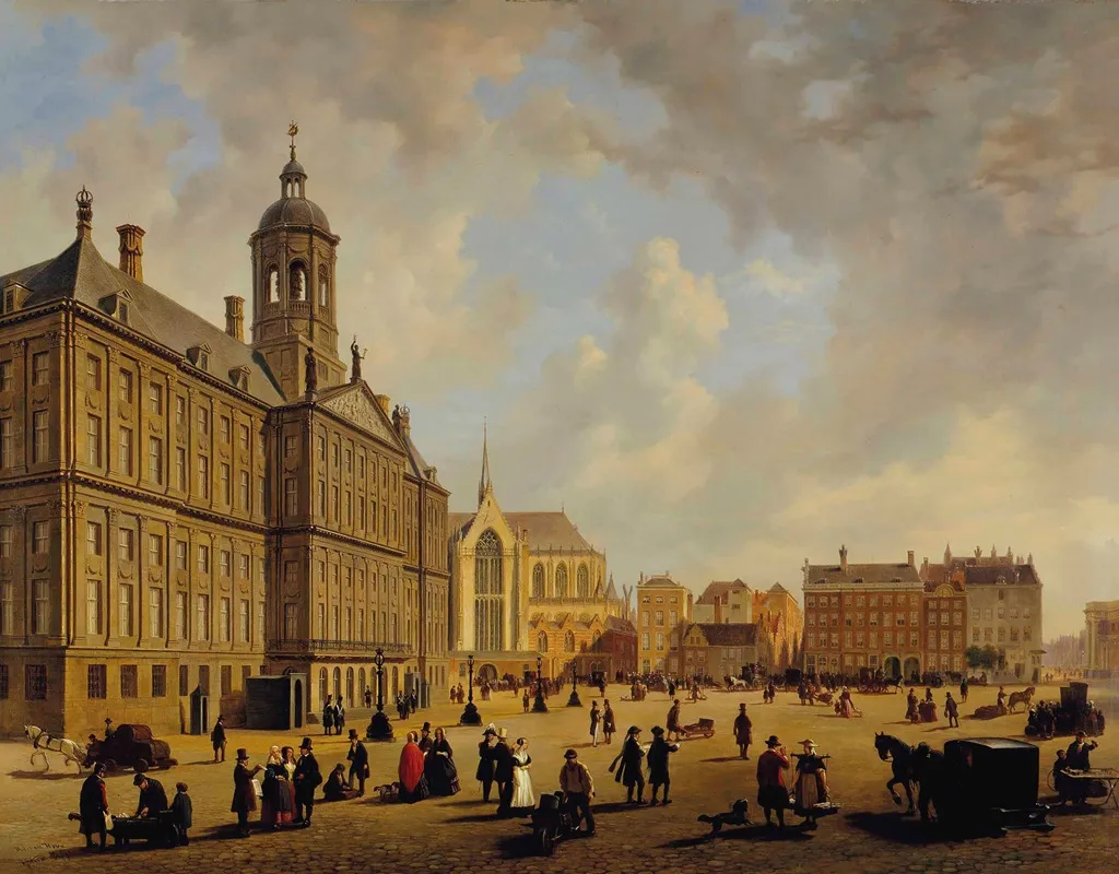 A Bustling Day In Front Of The City Hall On The Dam Square The Nieuwe Kerk In The Distance Amsterdam